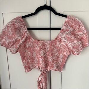 Altar’d State size small pink white floral smocked crop top tie back peasant